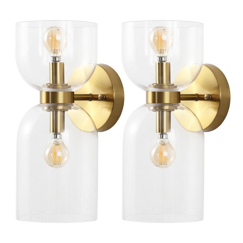 SAFAVIEH Lighting Mirushe 2-Light Glass Wall Sconce with Bulbs (Set of 2) - 5.5 In. W x 7 In. D x 13 In. H - 6"W x 7"D x 13"H