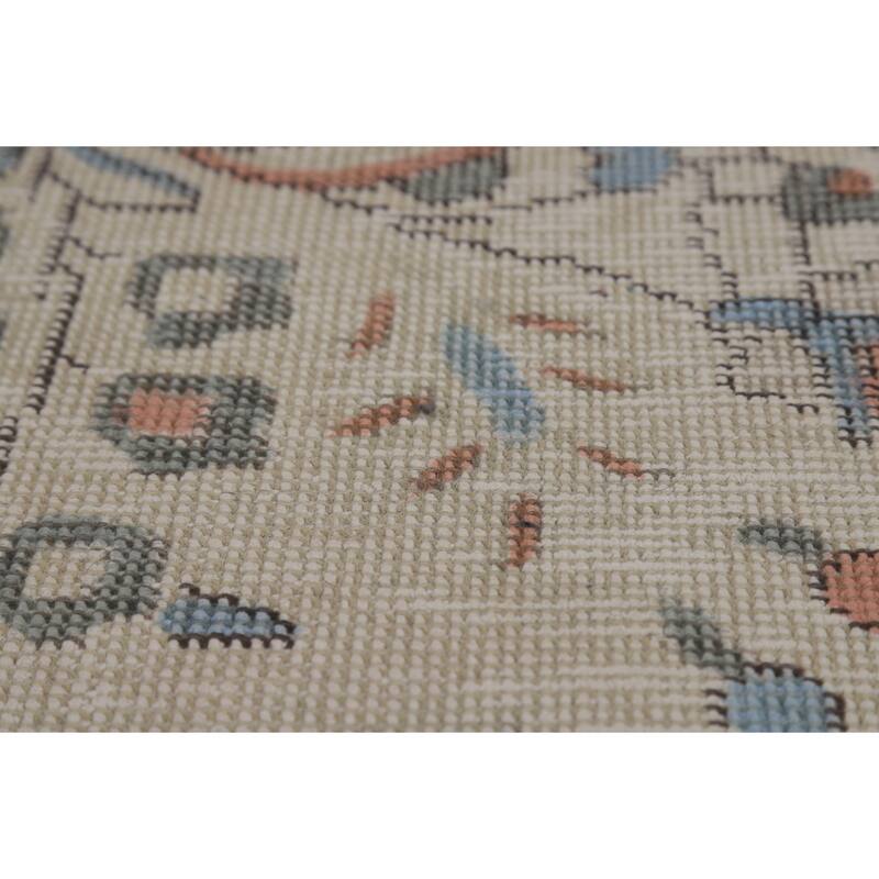 Beige / Ivory Medallion Tabriz Persian Area Rug Handmade Wool Carpet - 6'6"x 9'8"