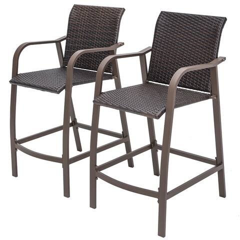 VredHom Outdoor Patio Wicker Bar Stools Rattan Chairs Aluminum - 43.31" H x21.66" W x 25.99 " D