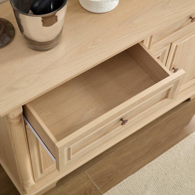 Farmhouse Style Kitchen Storage Cabinet, Large Wall Cabinet with Drawers and Doors in Roman Column Shape, Wooden Coffee Bar