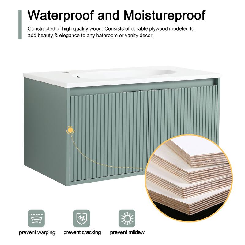 Malwee 24"/36"/48" Floating Bathroom Vanity, Wall Mounted Bathroom Vanity with Resin Top,Soft Close Doors