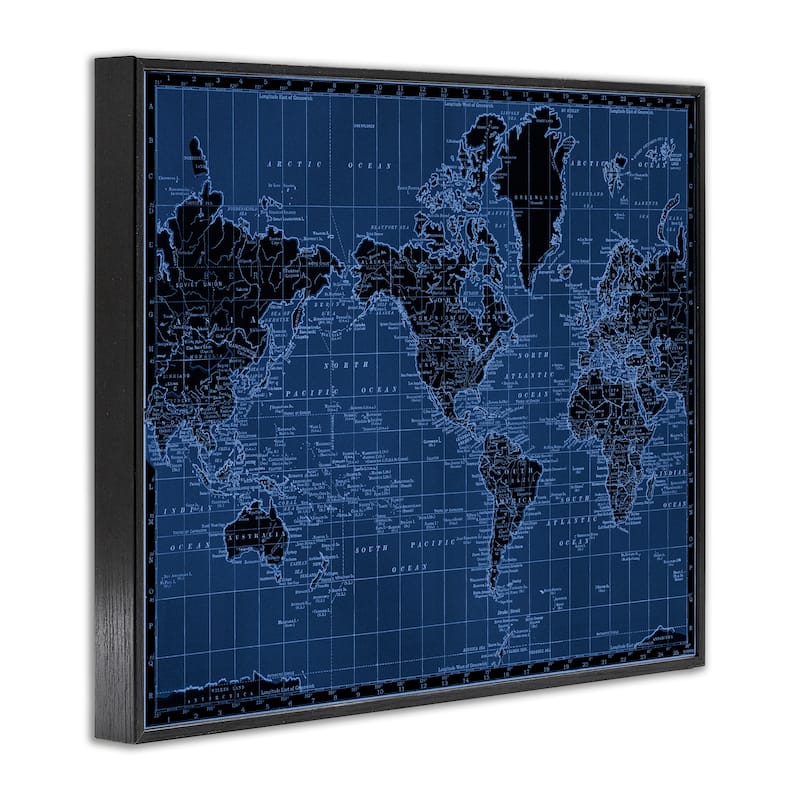 Stupell Blue Toned World Map Framed Giclee Art Design By Phillipa Katz
