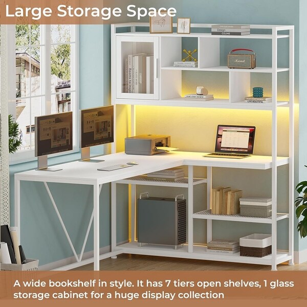 L Shaped Computer Gaming Corner Desk LED Light Storage Bookshelf On Sale Bed Bath Beyond 39150555