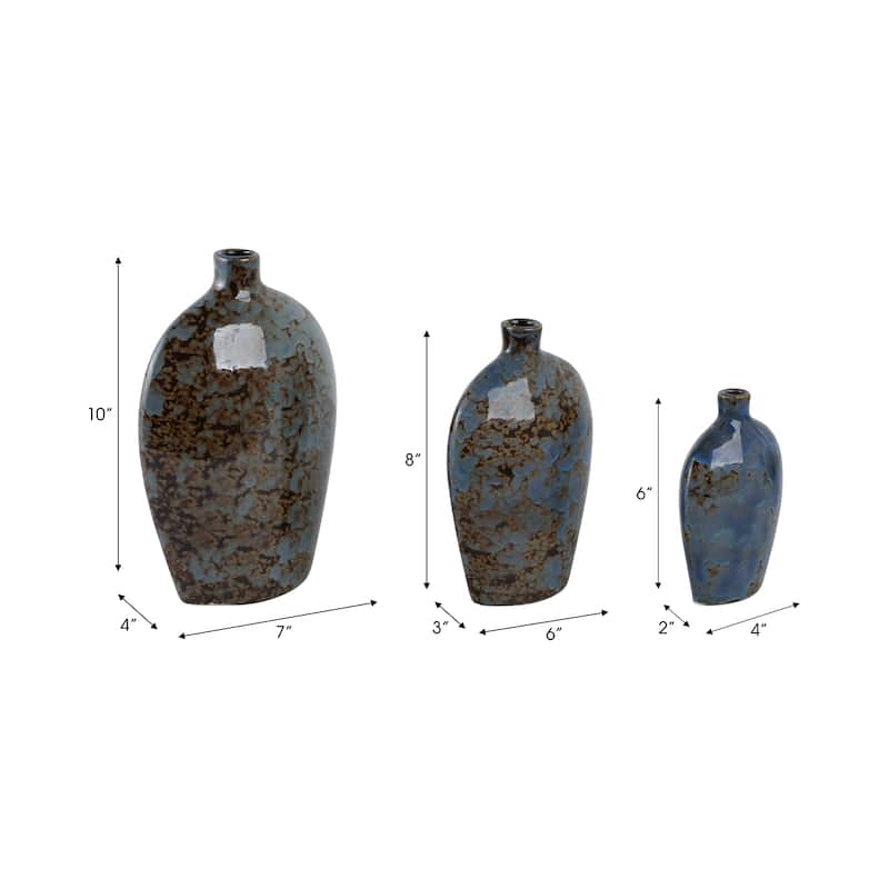 Stoneware Decorative Vases Modern Accent (Set of 3) - 10/8/6" Blue