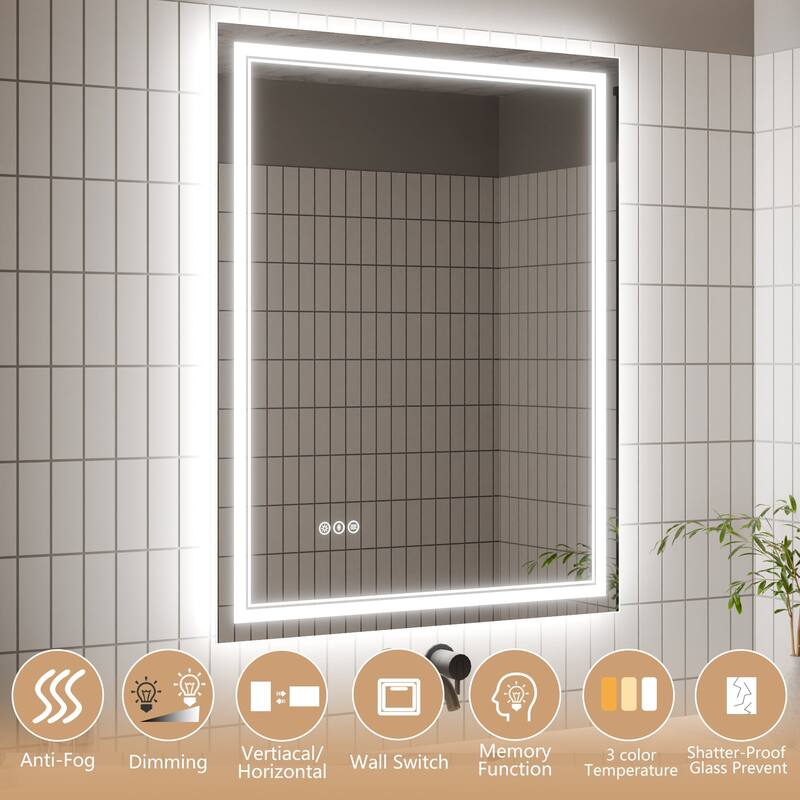 Rectangle Frameless Anti-Fog Wall Mounted LED Light Bathroom Vanity Mirror