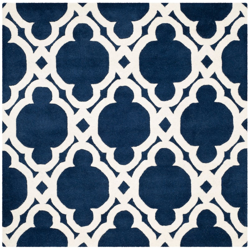 SAFAVIEH Handmade Chatham Naemi Modern Wool Rug - 5' Square - Dark Blue/Ivory