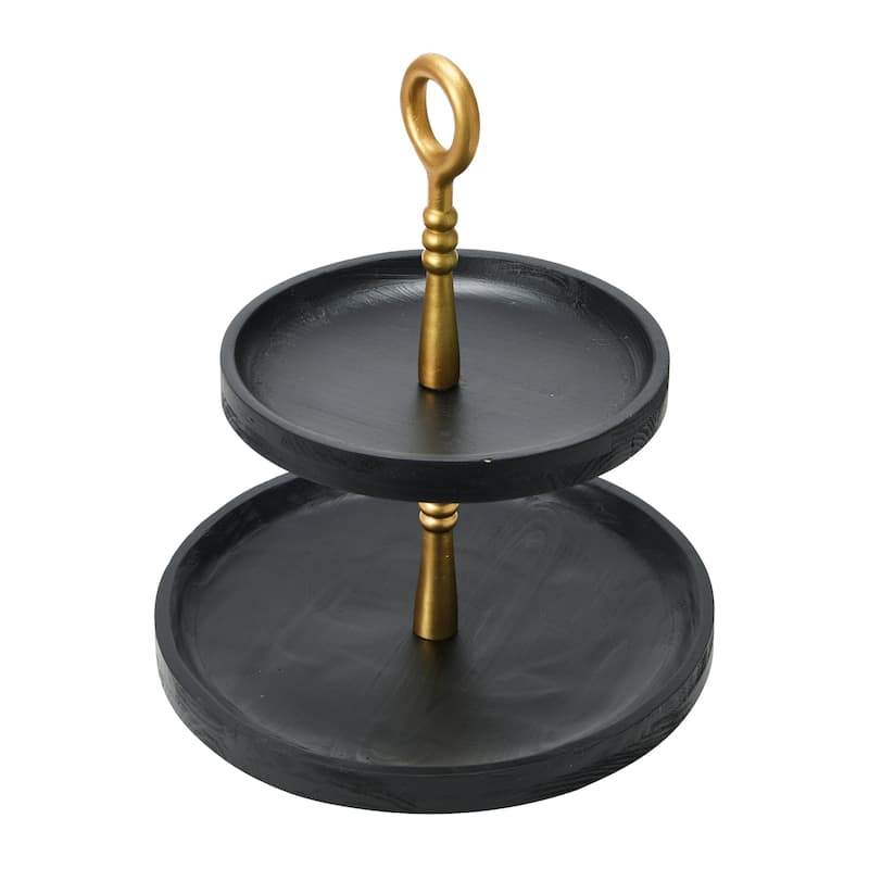 2 Toned Wood 2 Tier Decorative Tray