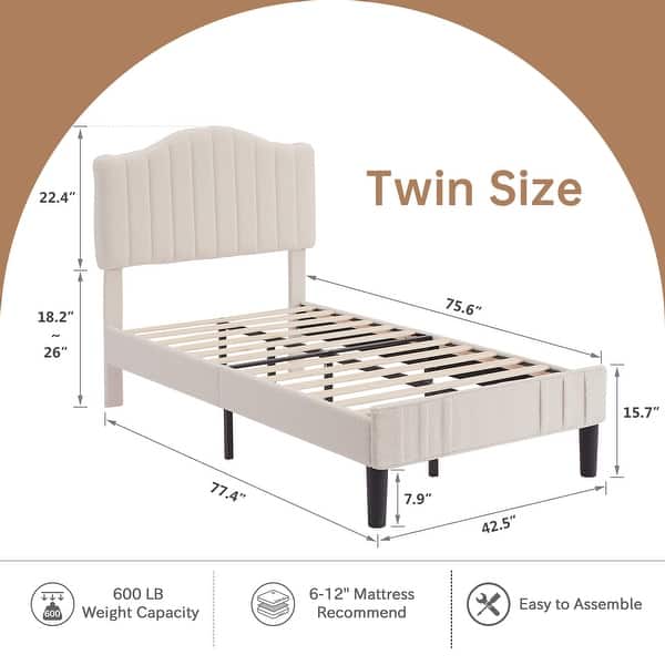 dimension image slide 0 of 3, VECELO Height Adjustable Upholstered Kids Bed Frame,Twin Size Bed Set of 2