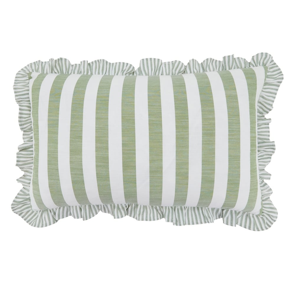 Striped Ruffle Edge Cotton-Blend Throw Pillow - Classic Cabana Stripe Design for Sofa, Bed & Accent Styling