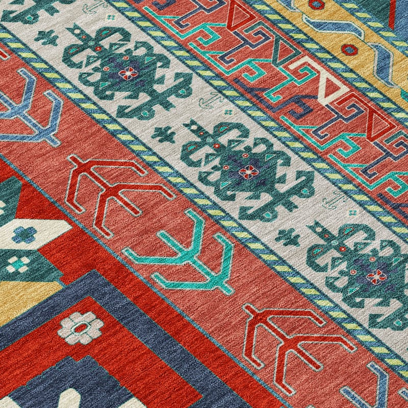 Machine Washable Indoor/ Outdoor Boho Tribal Chantille Rug
