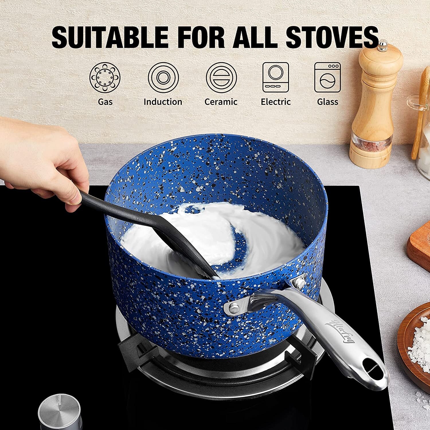 Kitchen Cookware Set, 3 Piece Saucepan Set with Glass Lids, Natural Durable  Granite Coating, Nonstick Sauce Pan Set, Durable & Oven Safe to 450°F