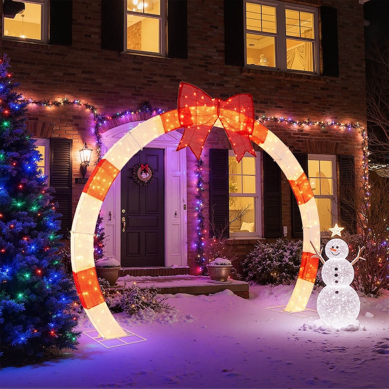 Costway 10.4 FT Christmas Archway with Large Bow & Warm White LED - as pic shows - See Details