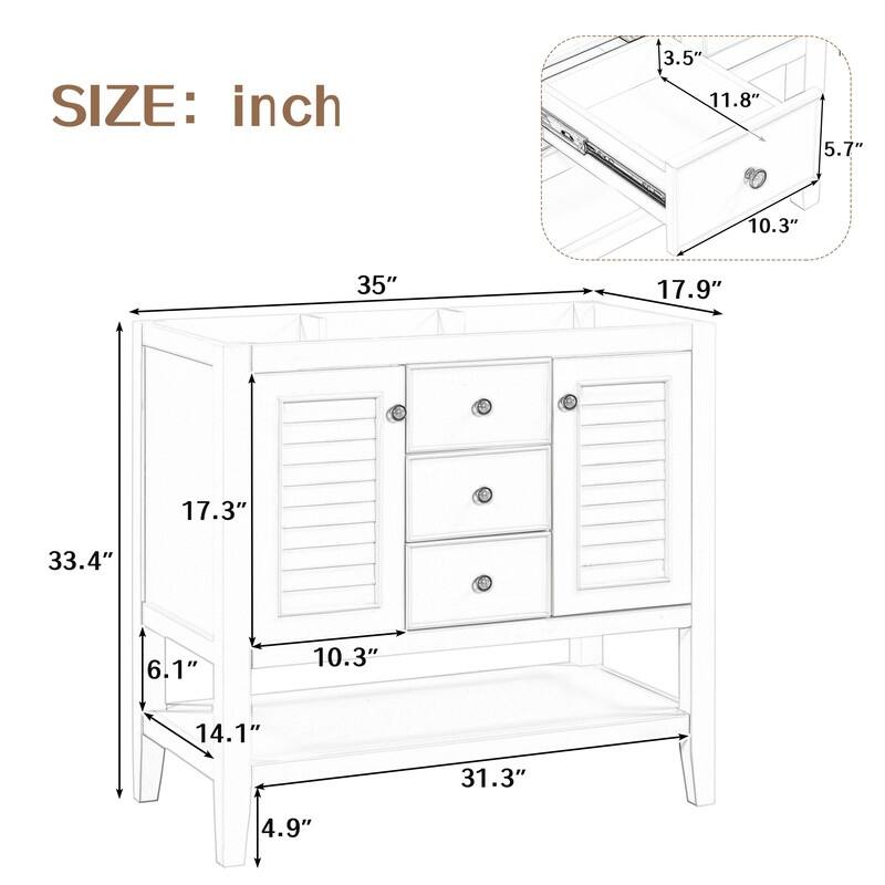 36" Bathroom Vanity with/without Sink, Bathroom Vanity Cabinet with 2 Cabinets and Drawers, Open Shelf, Solid Wood Frame