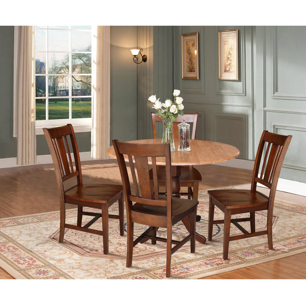 42 in. Drop Leaf Table with 4 Splat Back Dining Chairs - 5 Piece Set