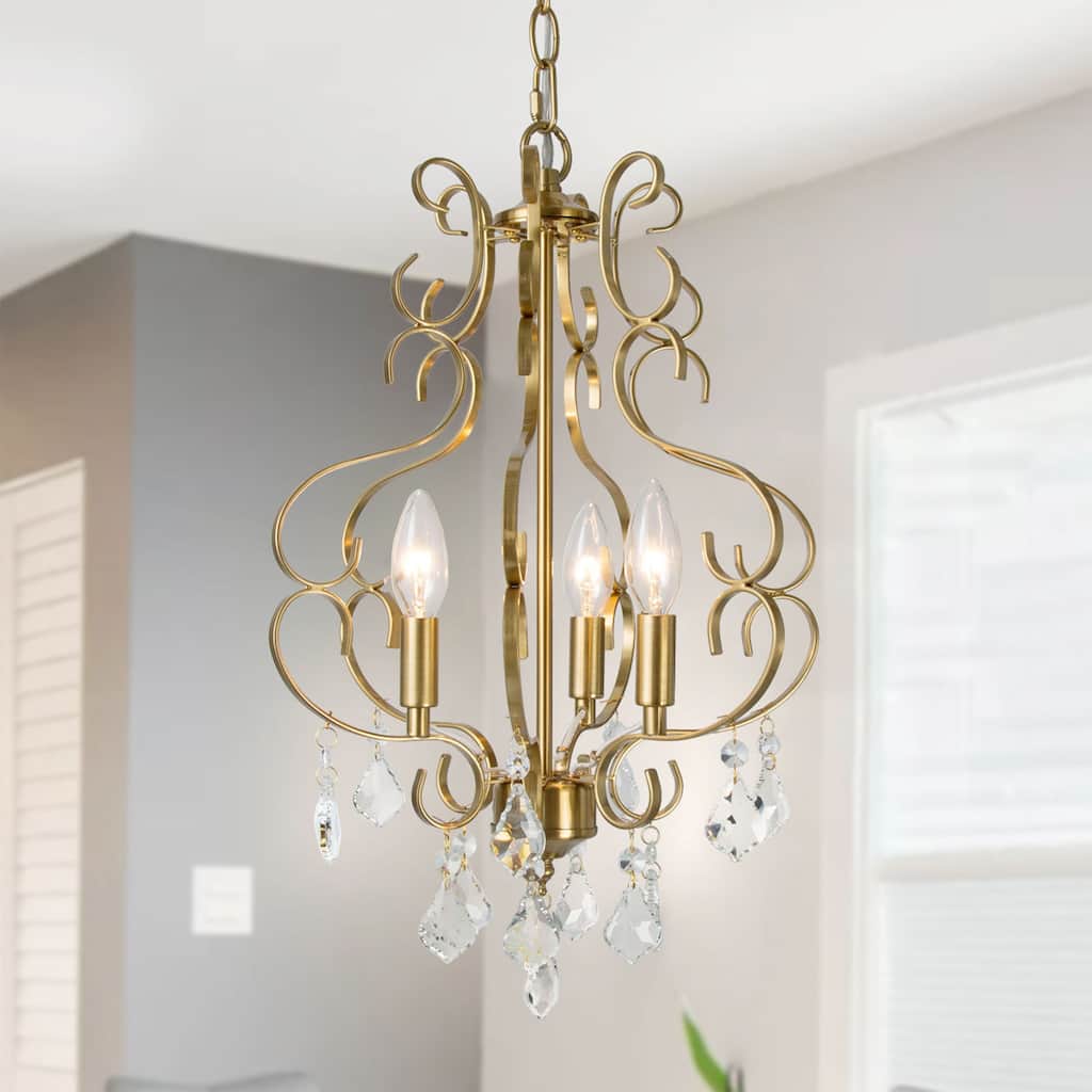 Modern S-shape Gold 3-lights Chandeliers Hanging Crystal Pendant Light for Dining room,Bedroom - W13"xH17.7"