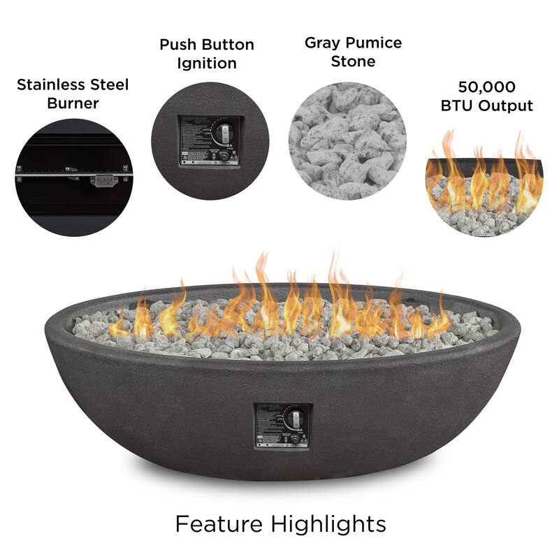 Riverside 48" Oval Propane Fire Bowl in Shale by Real Flame