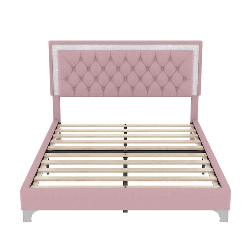 Modern Velvet Platform Bed with Tufted Headboard