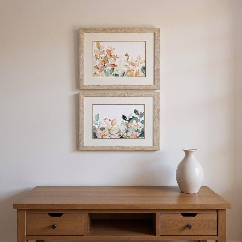 HomeRoots Set Of Two Autumn Leaves Brown Framed Wall Art - 22.00 in. x 19.00 in.  x 1.00 in.