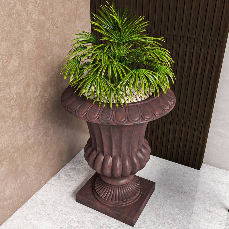 Lotus Elegant Urn Planter Pot in Fiberstone and MgO Clay with Drainage Holes for Indoor Outdoor Home Office Yard Patio Decor