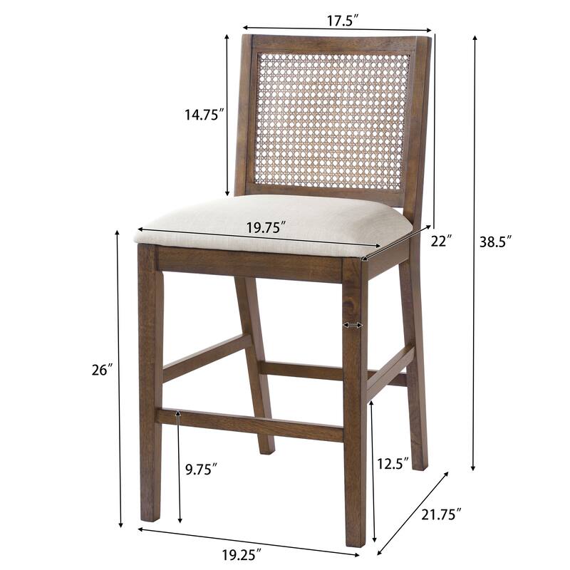 Christopher Knight Home - French Country Wood & Rattan Counter Stools with Upholstered Seat - Set of 2