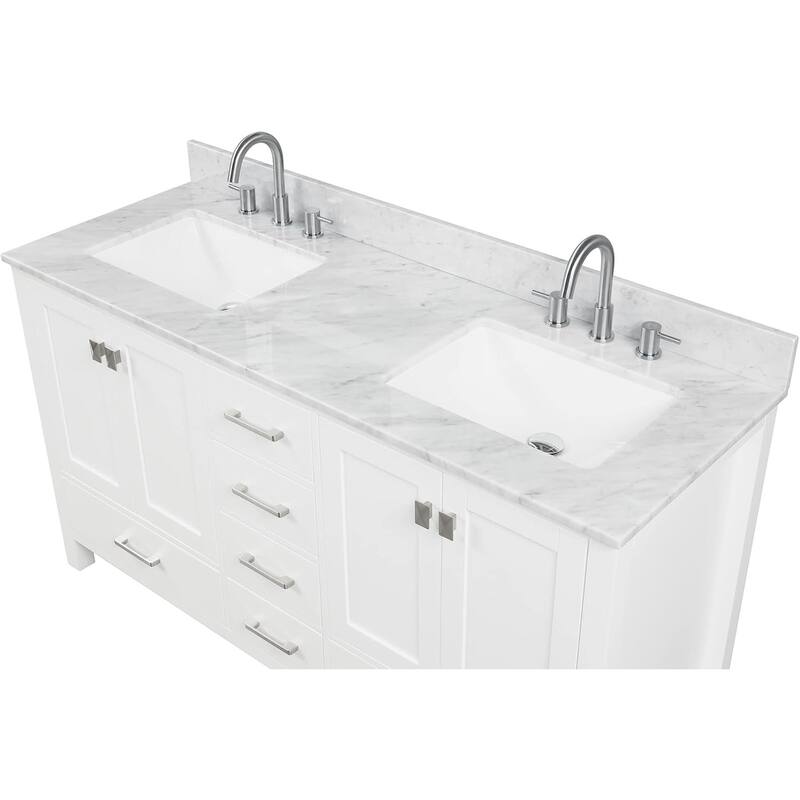 Blossom Geneva 60" Navy Blue Double Sink Vanity with Marble Top