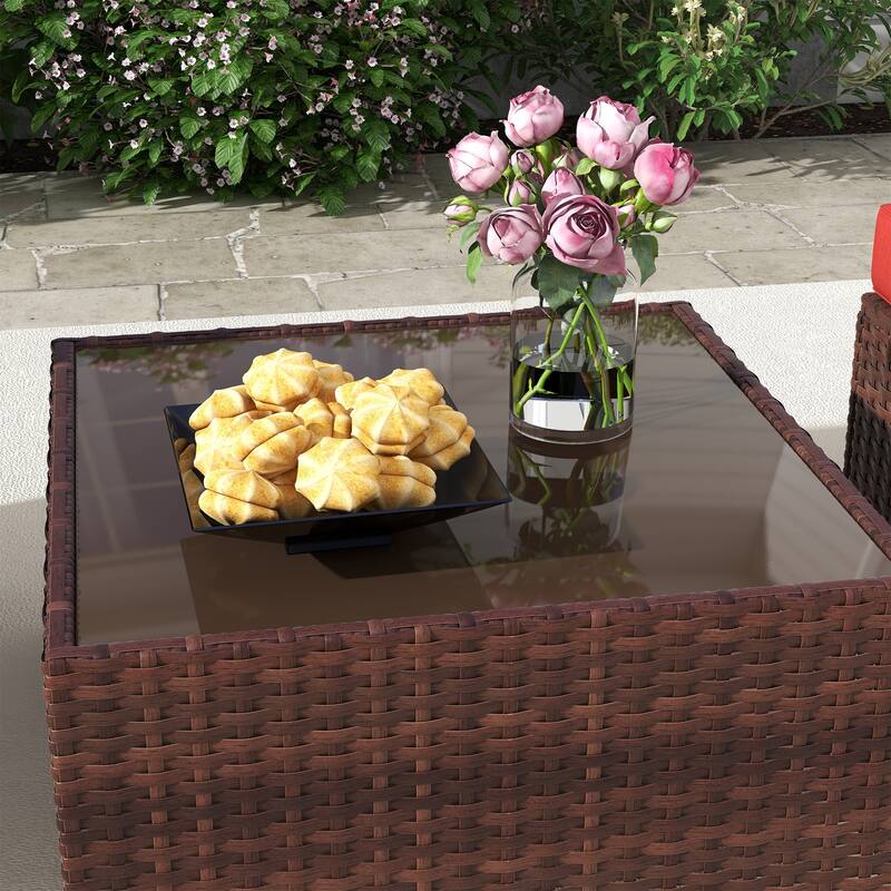 Outdoor 3-Piece Wicker Sofa Set with Ottoman