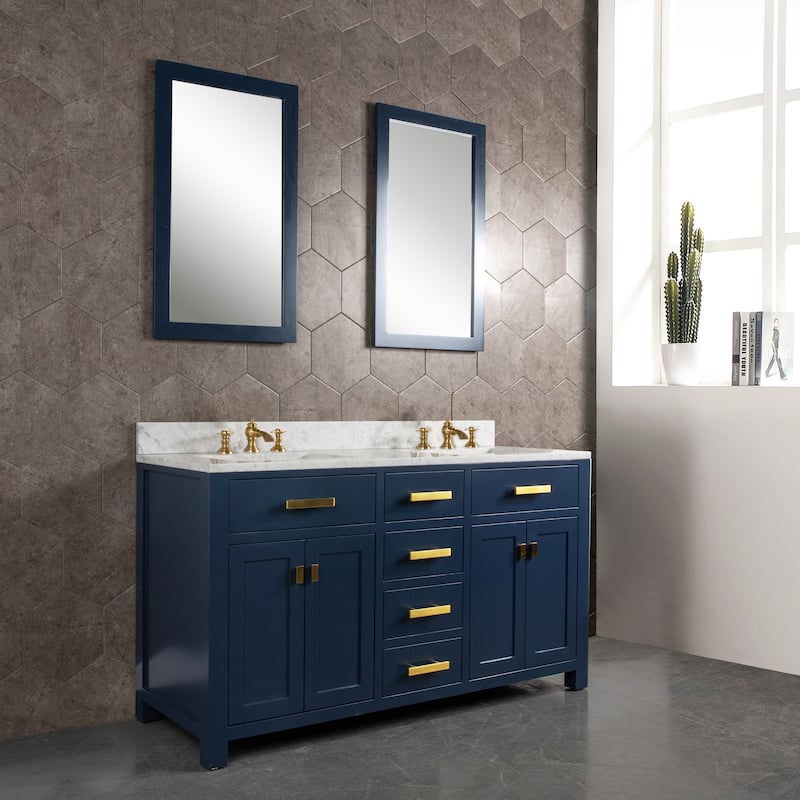 Madison 60-inch Blue Double Sink Carrara White Marble Vanity