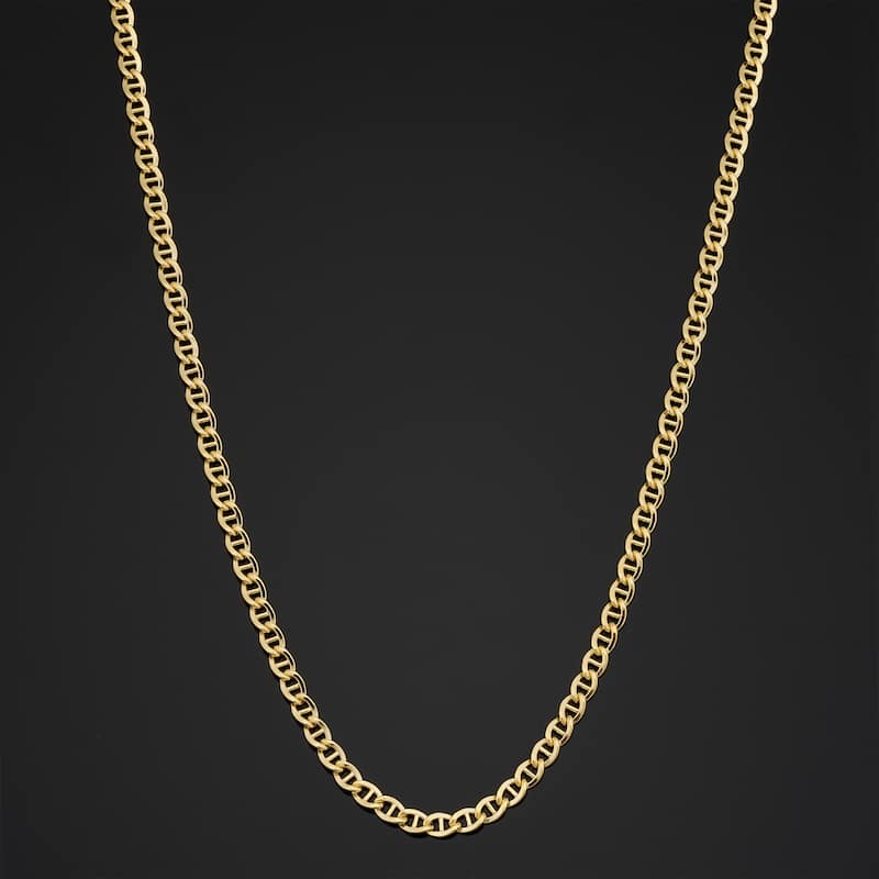 14k Yellow Gold Filled 3.4 mm Mariner Link Chain Necklace For Men and Women