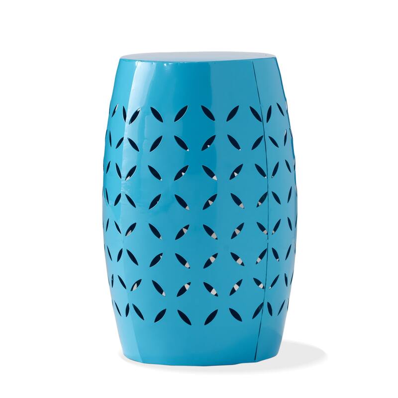 12.25" Modern Round Side Table with Barrel Structure and Iron-cut Design for Living Room or Bedroom