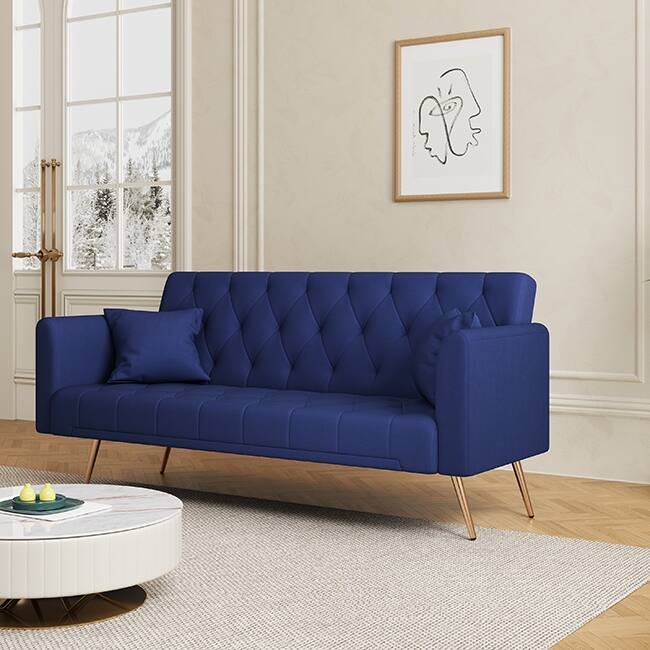 71" Velvet Green Gray Double Sofa Bed