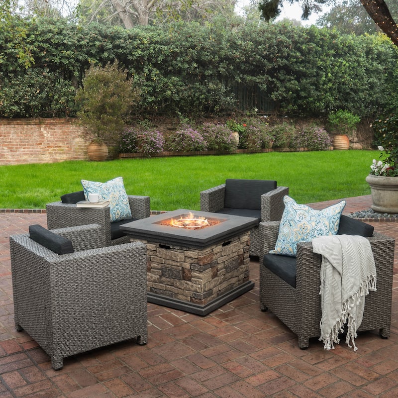 Puerta Outdoor 5-piece Club Chair and Fire Pit Set by Christopher Knight Home