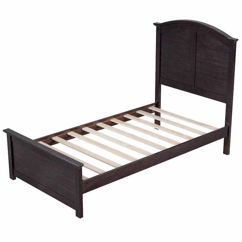 Farmhouse Wooden Platform Bed with Curled Design Headboard and Footboard