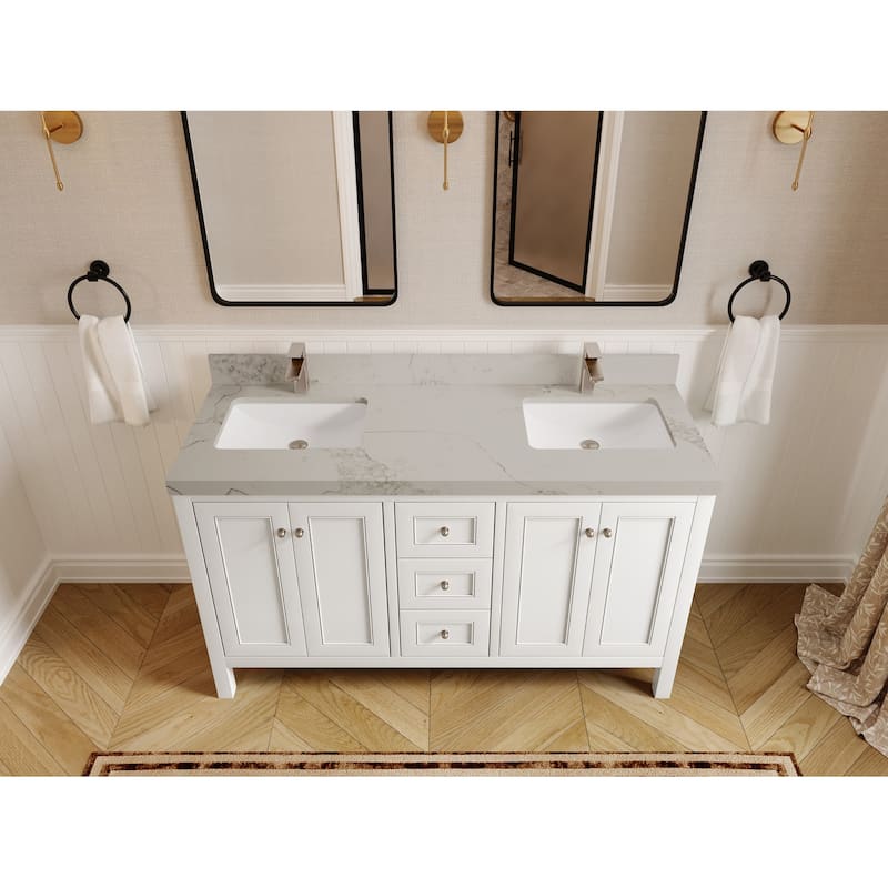 Willow Collections 60 in. W x 22 in. D Nashville Double Bowl Sink Bathroom Vanity with Countertop