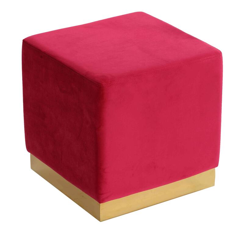Cortesi Home Dover Square Ottoman in Pink Velvet, Brushed Gold
