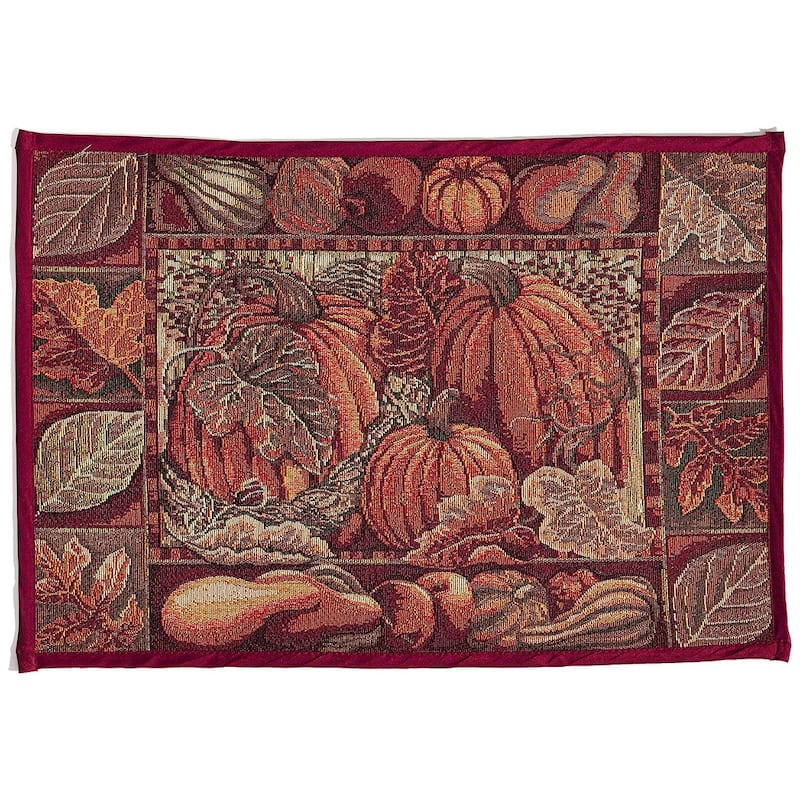 Violet Linen Fall Harvest Collection - Tapestry Pumpkins and Autumn Leaves Design - 19" X 27" Area Rug - 19" x 27"
