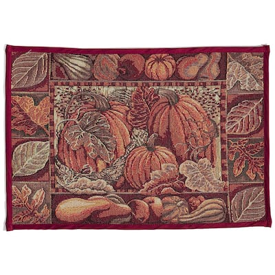 Violet Linen Fall Harvest Collection - Tapestry Pumpkins and Autumn Leaves Design - 19" X 27" Area Rug - 19" x 27"