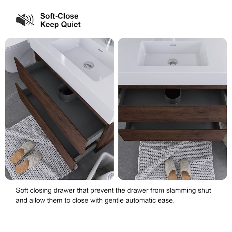 Floating Bathroom Vanity with Solid Surface Top