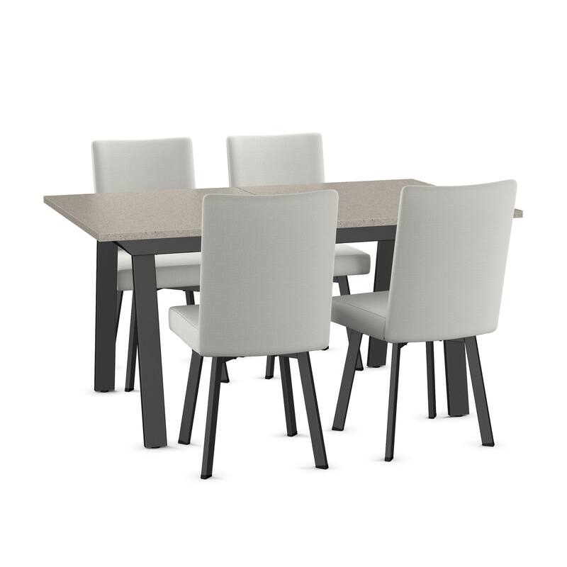 Amisco Reaves Extendable Table and Elmira Chairs 5-Pieces Dining Set - Concrete TFL Top/Light Grey Polyester/Black Metal