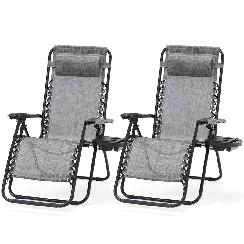 Zero Gravity Lounge Chair Set of 2 – Outdoor Folding Recliners with Cup Holder, Adjustable Headrest, Weather-Resistant Fabric
