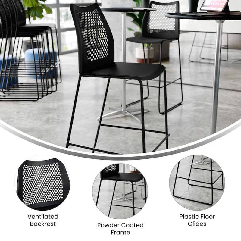Stackable Sled Base Barstool with Vented Back and Integrated Footrest - 19.75"W x 23.25"D x 44.25"H