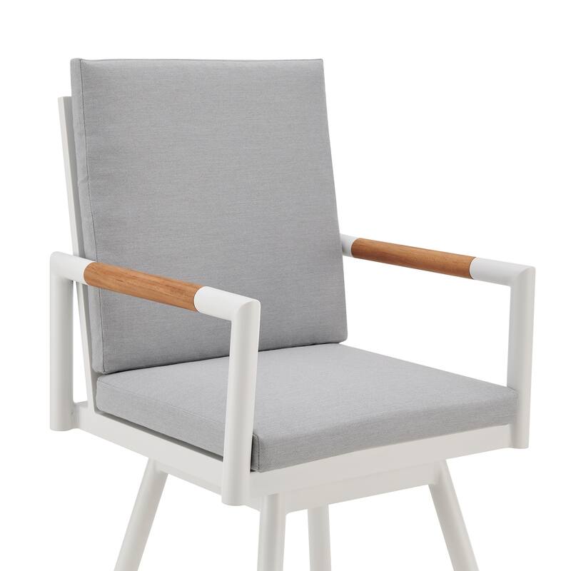 Crown Outdoor Patio Swivel Stool in Aluminum with Wood Accent and Cushions