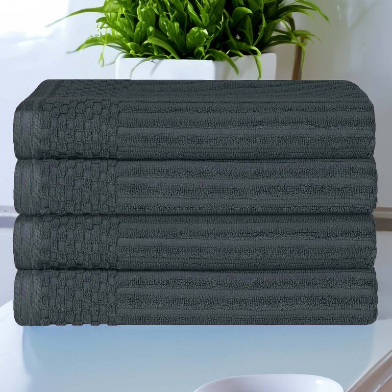 Superior Ribbed Cotton Absorbent Heavyweight Bath Towel Set - 4PC Bath Towels - Pine Green