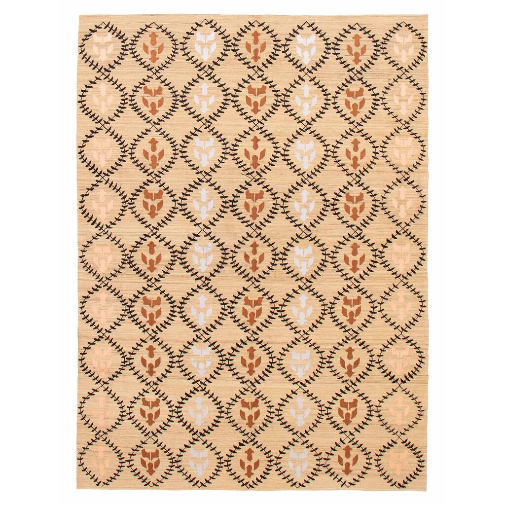 ECARPETGALLERY Flat-Weave Ankara FW Khaki Silk, Wool Kilim - 6'9 x 9'3
