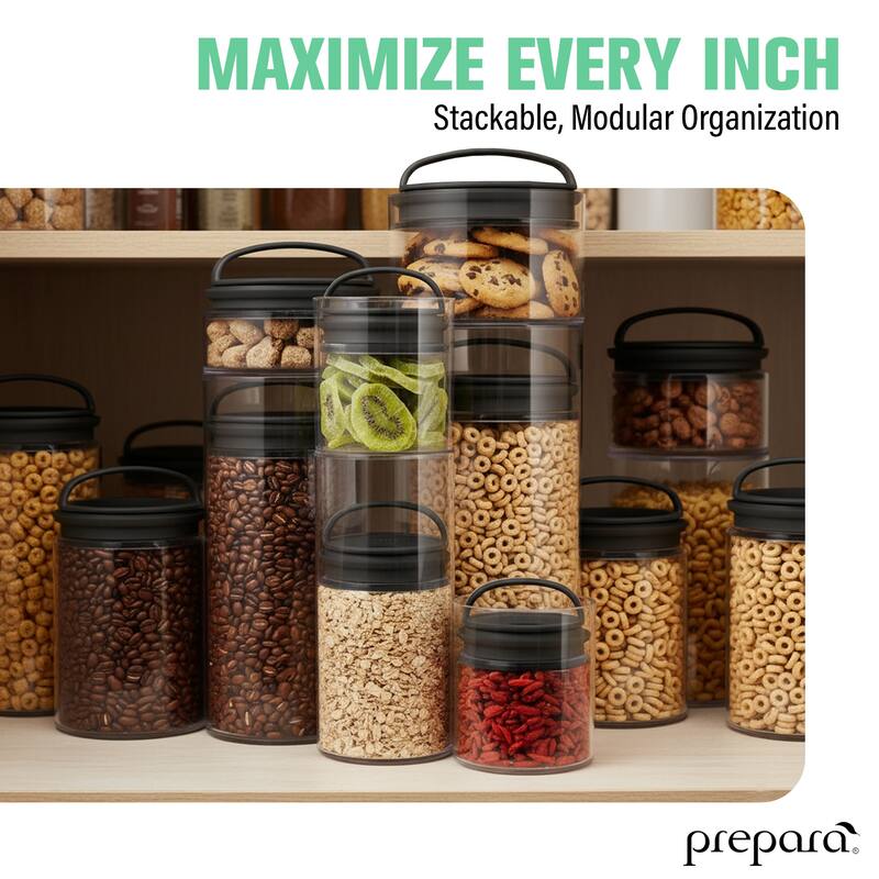 Prepara Evak Fresh Saver Short - Black Handle, Variety Pack (Set of 3) - L: 5.75 × 5.67" M: 5.12 × 4.65" S: 4.06 × 3.78"