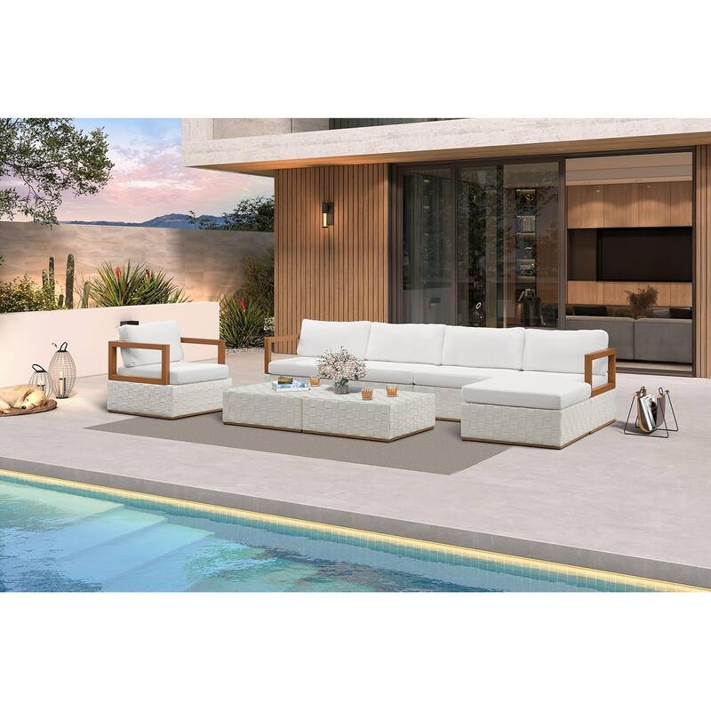 PURPLE LEAF GLFSF White Open-End sofa Outdoor Couch for Yard Porch Deck Patio Conversation Sets - 5seats+1 Ottoman+2 Tables - Open-End