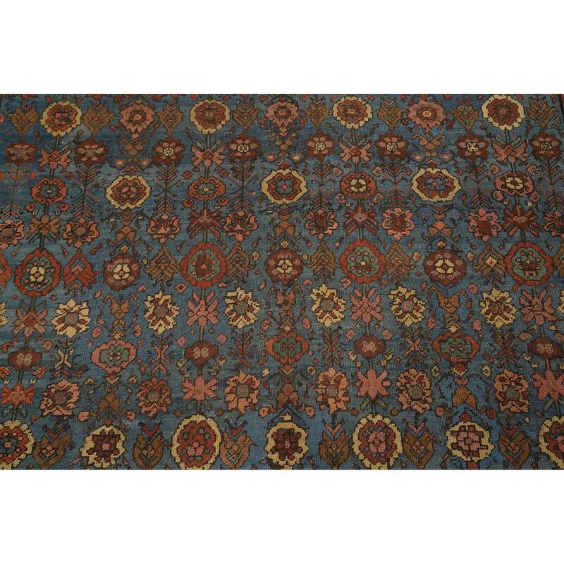 Hand Knotted Oriental 100% Wool Carpet Traditional Floral Navy Blue & Blues Heriz (serapi) Area Rug - 10' 10'' X 8' 6''
