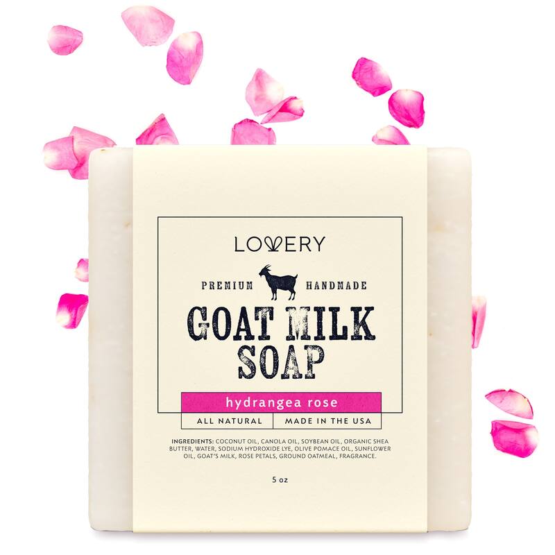 Lovery Handmade Goat Milk Soap Made in USA with Shea Butter - Hydrangea Rose Scent - Goats Milk Soap Bar, Single