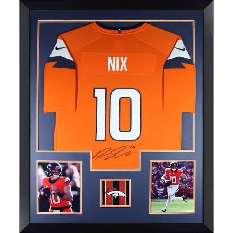 Bo Nix Autographed Denver Broncos Signed Nike Game Orange Football Framed Jersey Beckett COA - 8' x 11'