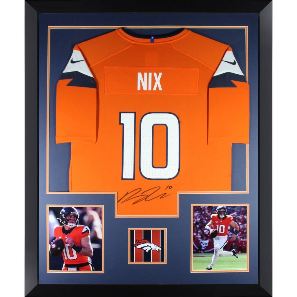 Bo Nix Autographed Denver Broncos Signed Nike Game Orange Football Framed Jersey Beckett COA - 8' x 11'