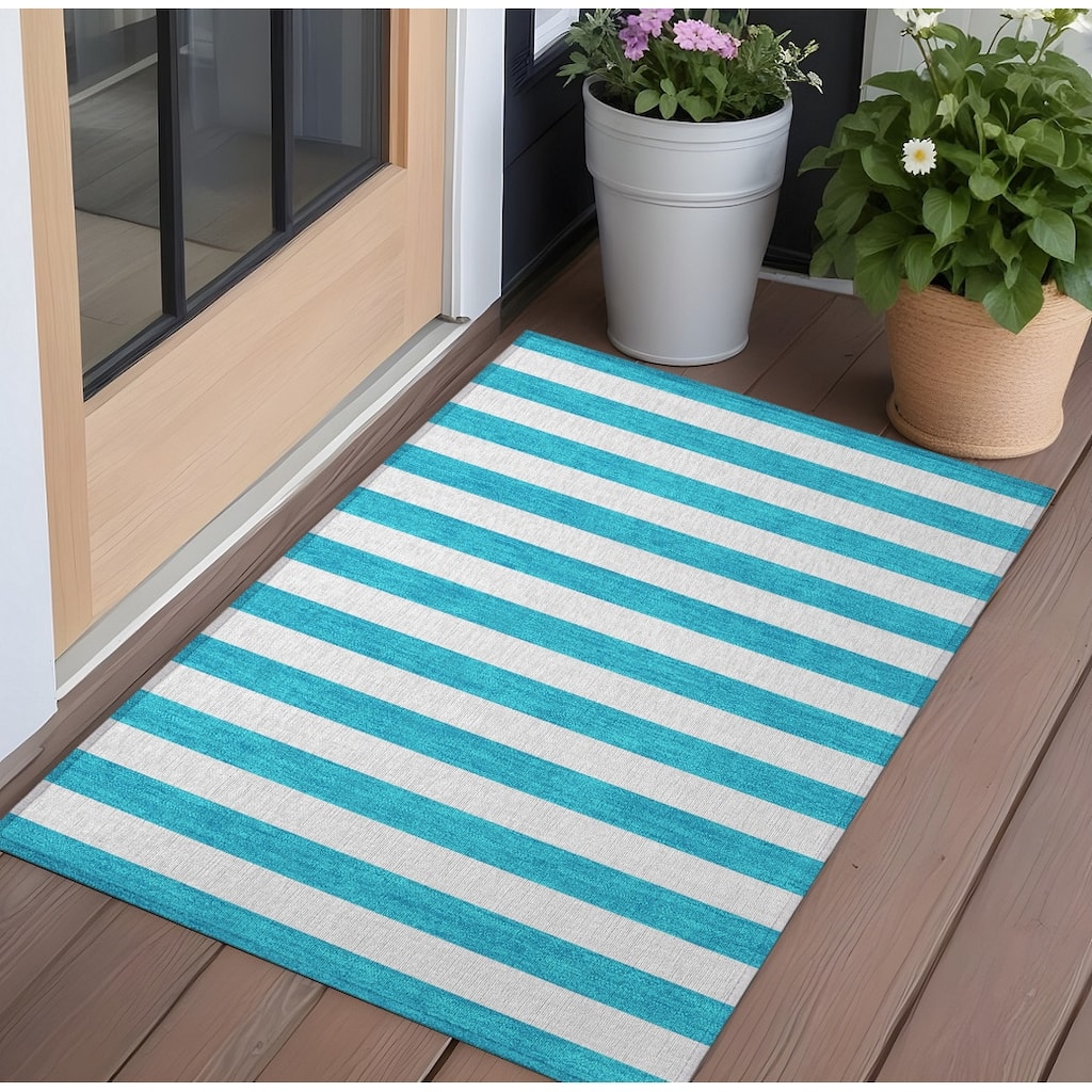 Alvamo Stripe Weather Resistant Blended Style Outdoor Rug - 2' x 3'